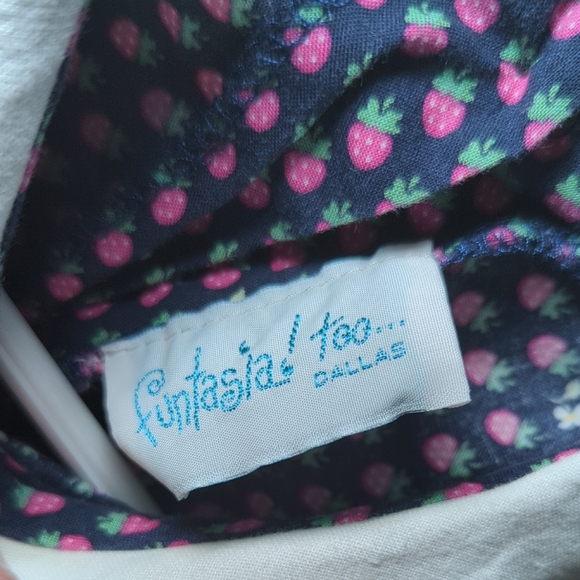 Navy Dress with Pink Strawberry Print + White Peter Pan Collar Girls Size 4T - Picture 2 of 5